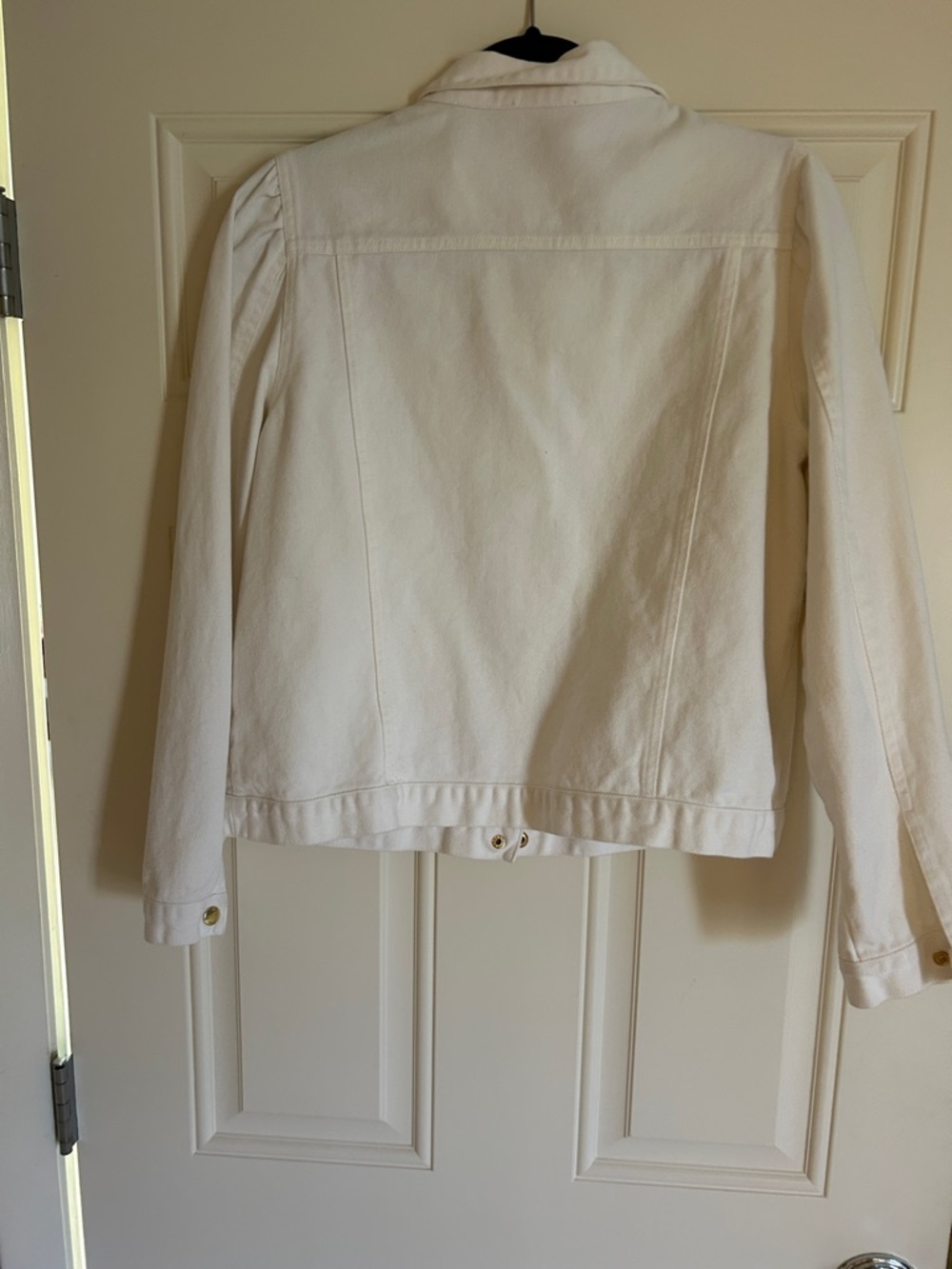 White Denim Jacket with Gold Buttons - Women's Jean Jacket - Picture 2 of 4